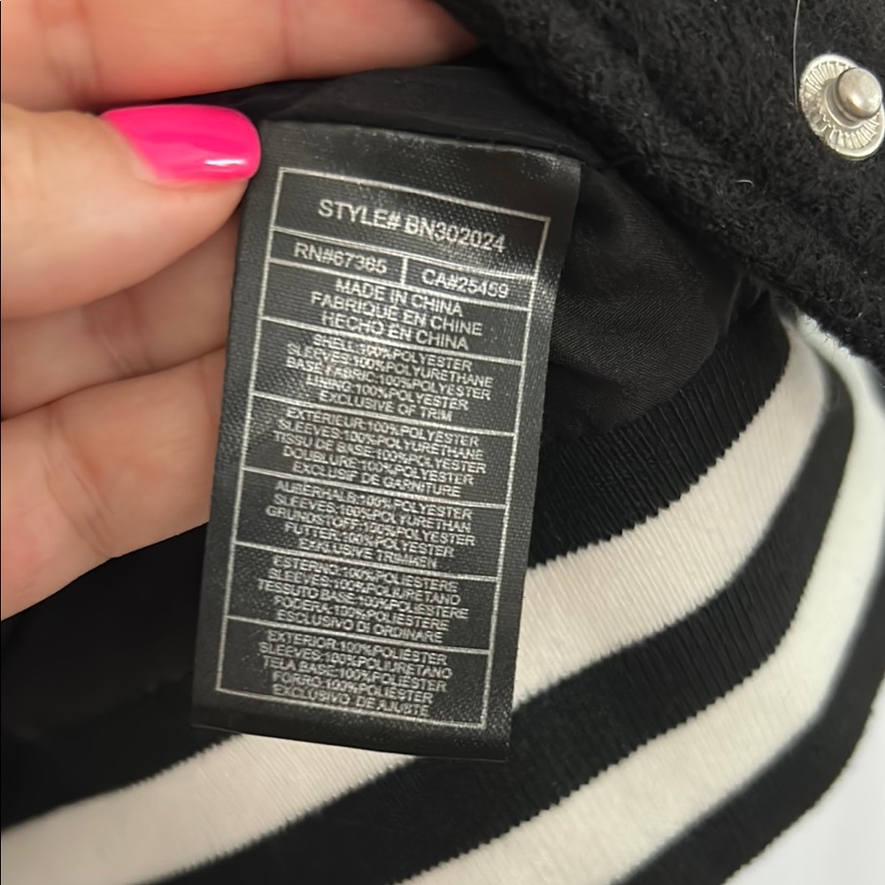Steve Madden Black Varsity Jacket with Sleek Design - Picture 6 of 6